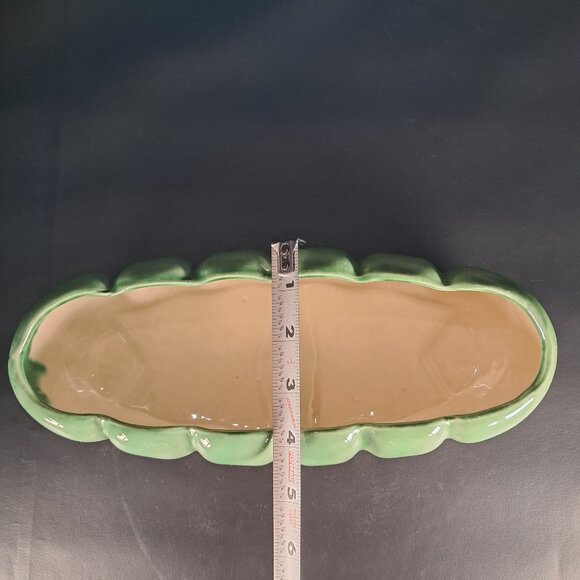 MCM, Vintage Oblong Ceramic Planter Green Drip Glaze And Ivory Base - Picture 8 of 9